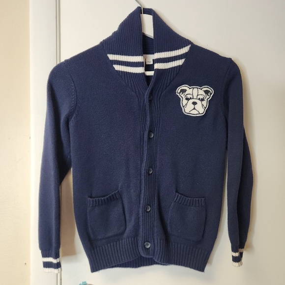 Janie And Jack Varsity Shawl Cardigan In Navy And White Size 7 - Picture 8 of 11